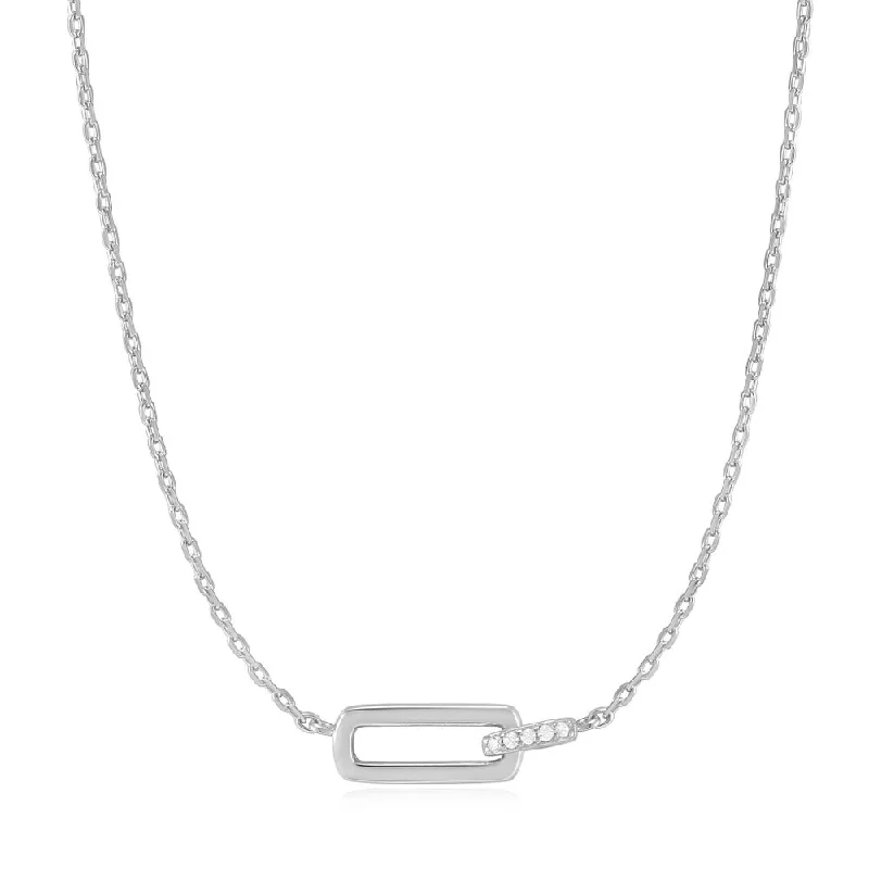 Sterling Silver Cubic Zirconia Interlocking Paperclip Link Necklace by Ania Haie