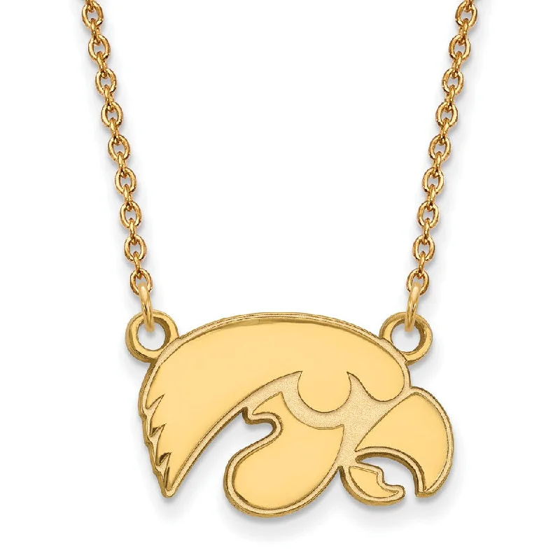 14k Yellow Gold U of Iowa Small Hawkeye Pendant Necklace