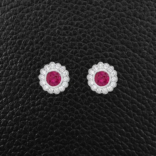 Ruby & Diamond Flower Earrings