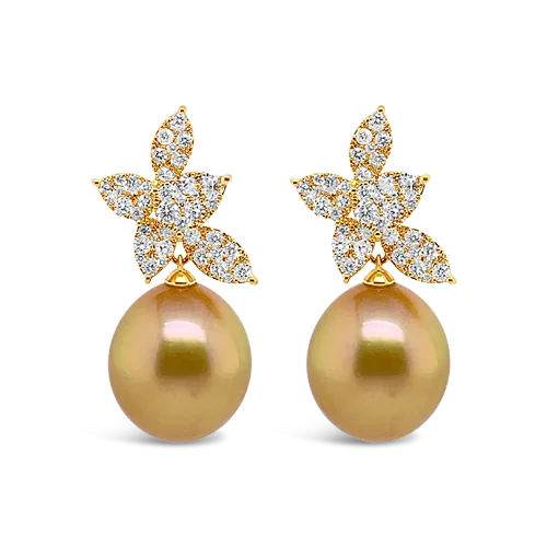 Golden Pearl & Diamond Earrings