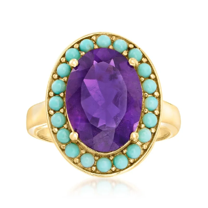 925 Sterling Silver African Amethyst and Campitos Turquoise Solitaire Ring