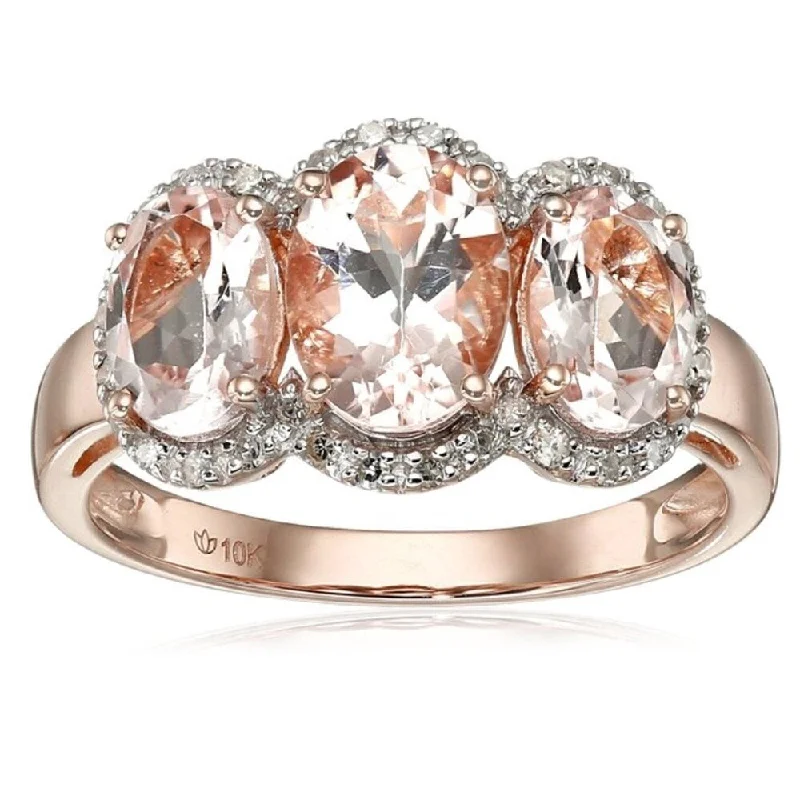 10KT Rose Gold 2.88ctw Morganite 3-Stone Ring, Size 7 - Pink