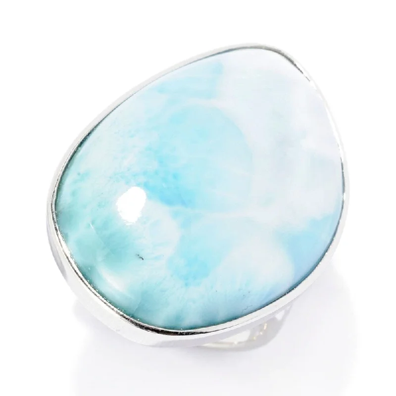 Sterling Silver 27 x 20mm Freeform Larimar Ring