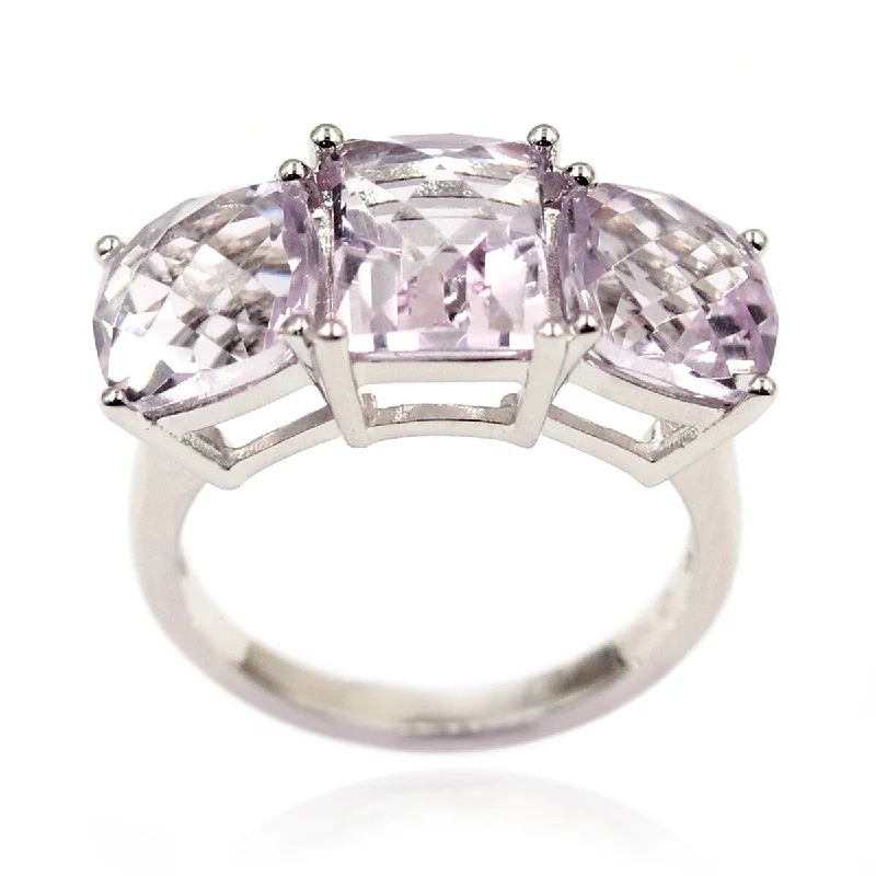 925 Sterling Silver Pink Amethyst 3-Stone Ring