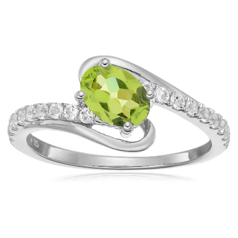 925 Sterling Silver Peridot and White Topaz Ring