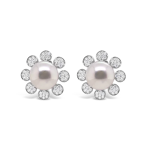 South Sea Pearl & Diamond Flower Earrings