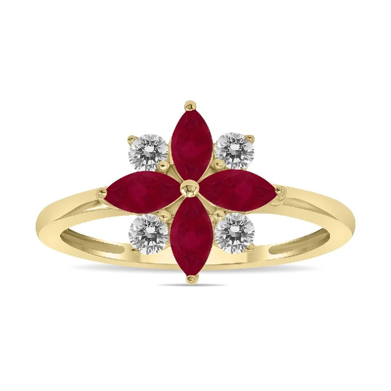 Marquee Jewels 3/4 Carat TW Ruby and Diamond Flower Ring in 10K Yellow Gold