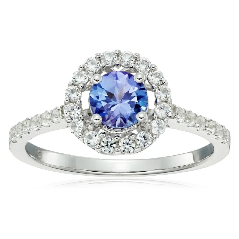 925 Sterling Silver Tanzanite and Created White Sapphire Ring