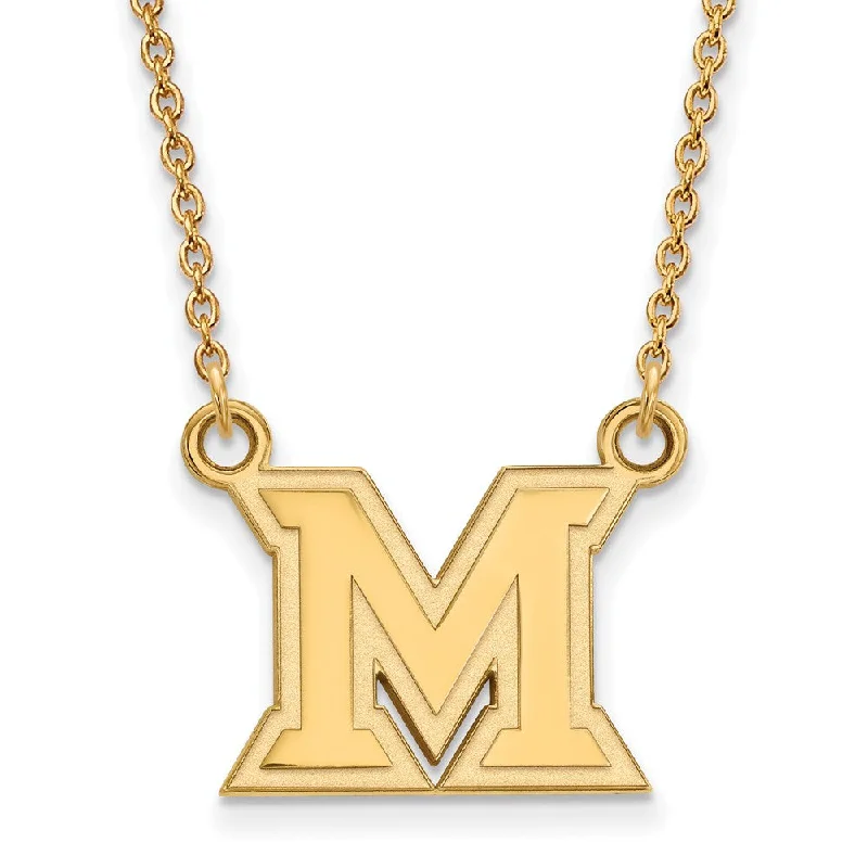 14k Gold Plated Silver Miami U Small Initial M Pendant Necklace