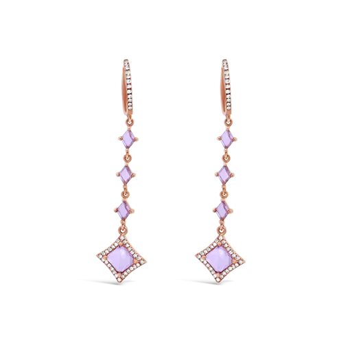 Pink Amethyst & Diamond Dangle Earrings