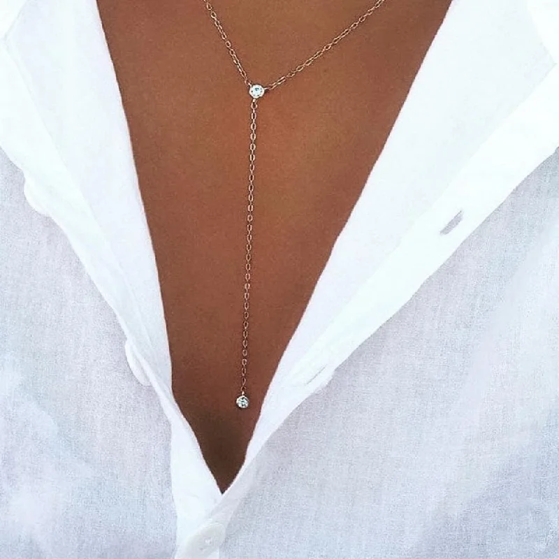 Cute Minimalist Y Design CZ Necklace