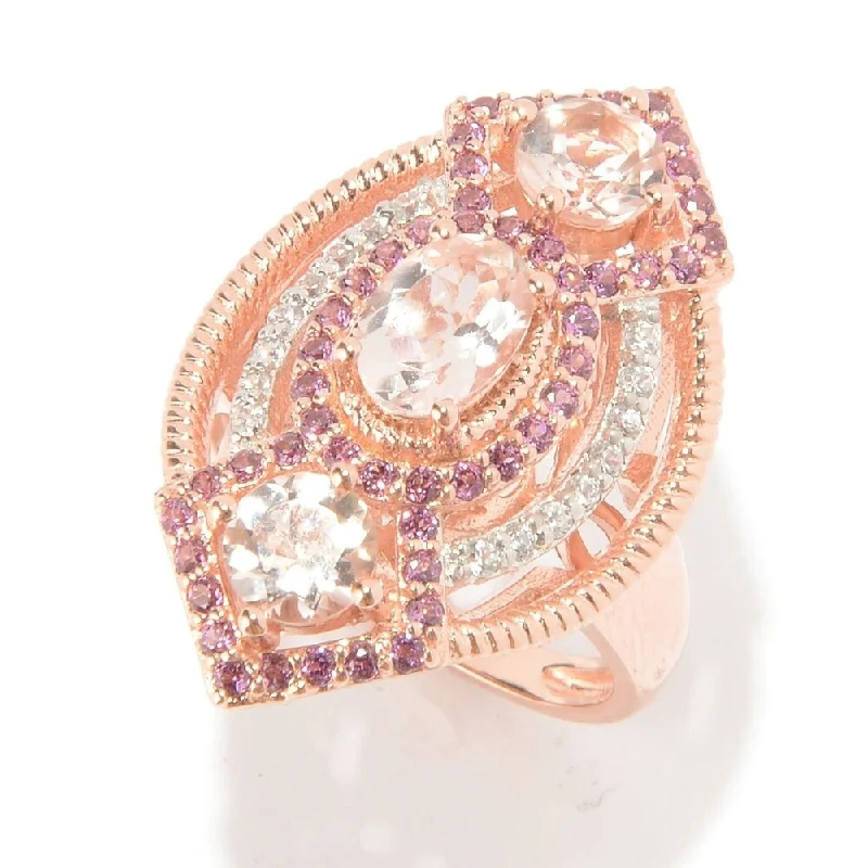 Pinctore 18K Vermeil Morganite, Rhodolite & White Zircon Cocktail Ring, Size 7 - Pink