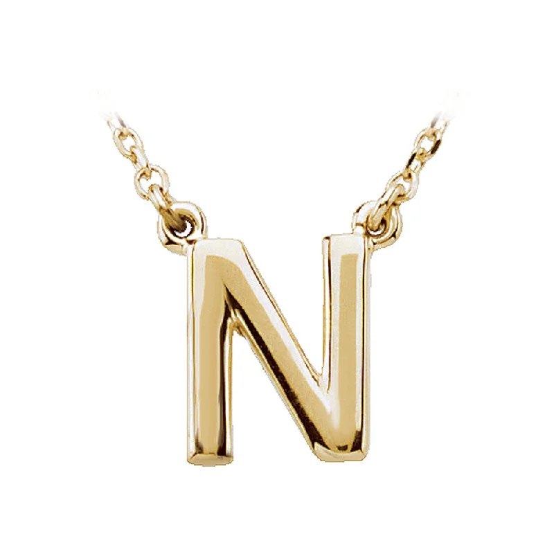 14K Yellow Gold, Kendall Collection, Block Initial N Necklace, 16 Inch