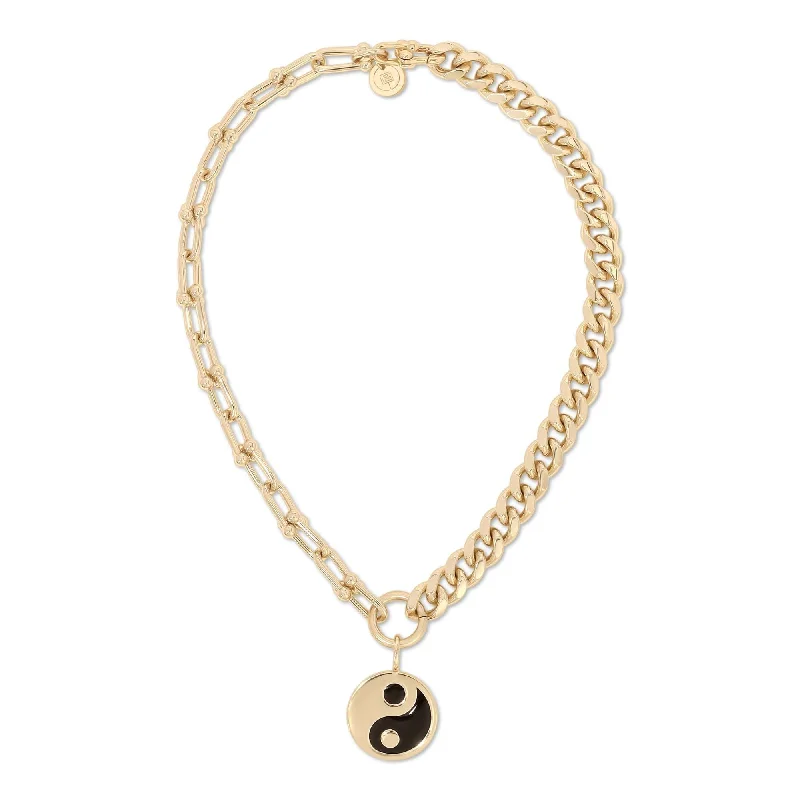 Dual Chain Necklace With Lage Enamel Yin Yang Pendant