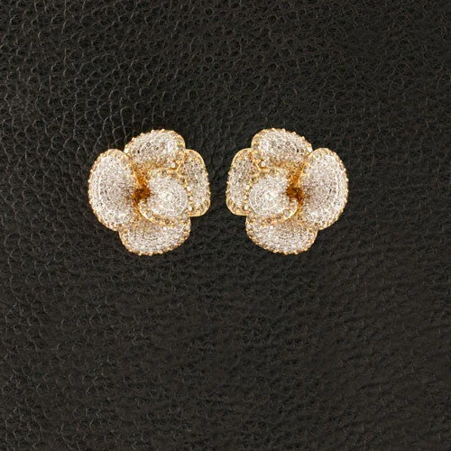 Brown & White Diamond Flower Earrings