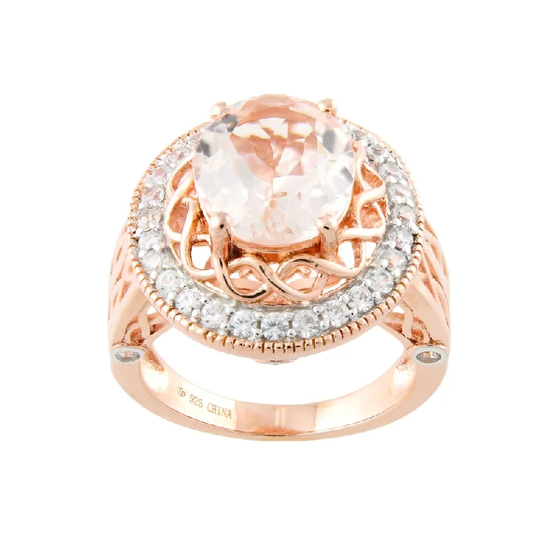 Sterling Silver 4 1/10ct Oval Morganite White Zircon Halo Ring