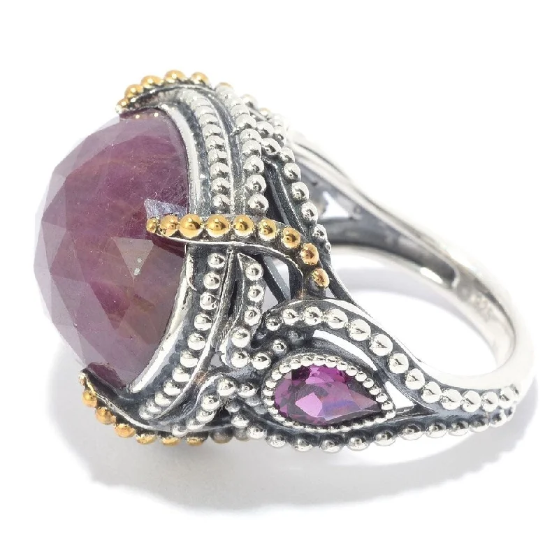 925 Sterling Silver Rhodolite Garnet and Indian Ruby Ring