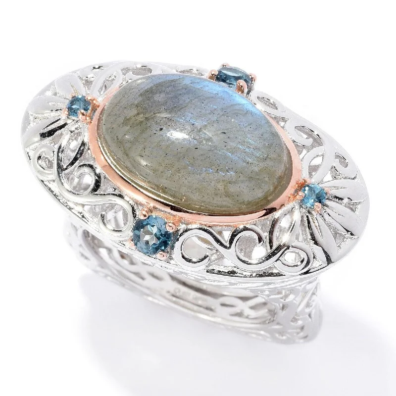 Dallas Prince Sterling Silver 15 x 10mm Oval Labradorite & Gem Filigree Ring