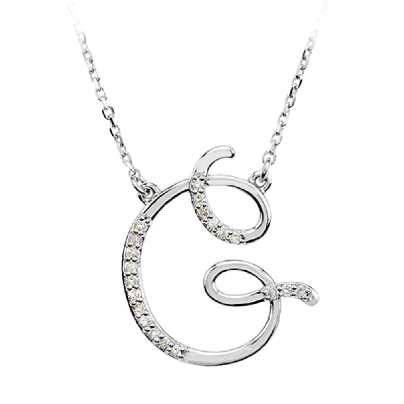 1/10 Ctw Diamond Sterling Silver Medium Script Initial G Necklace 16in