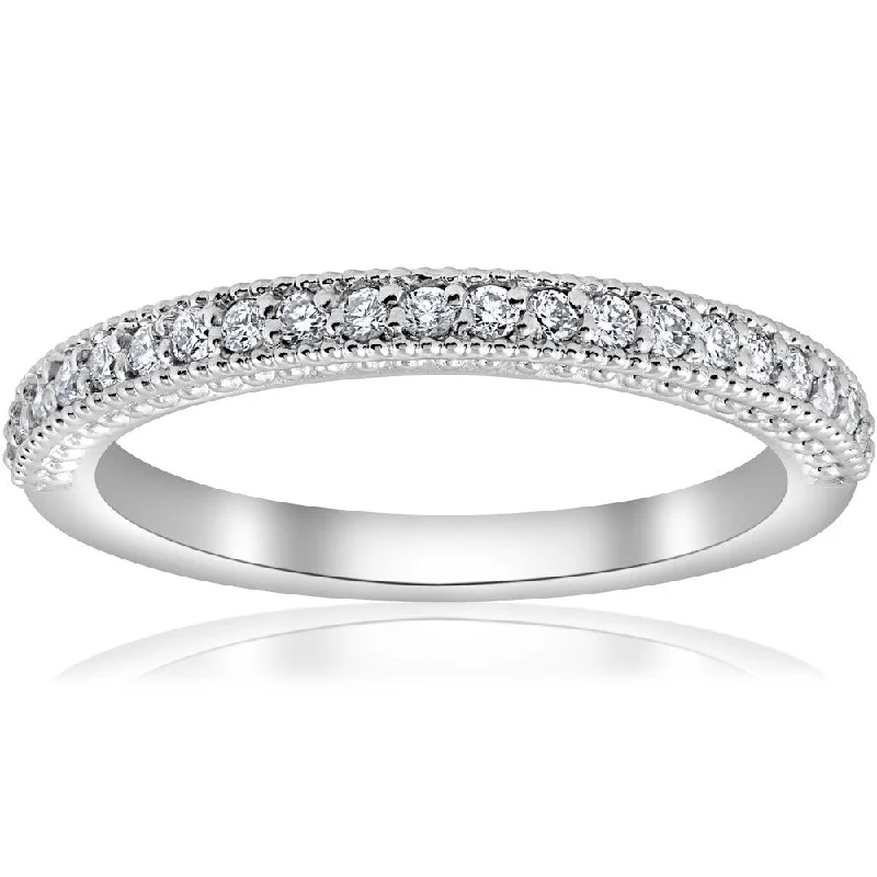 1/5ct Vintage Diamond Wedding Ring Stackable Anniversary Band 14k White Gold