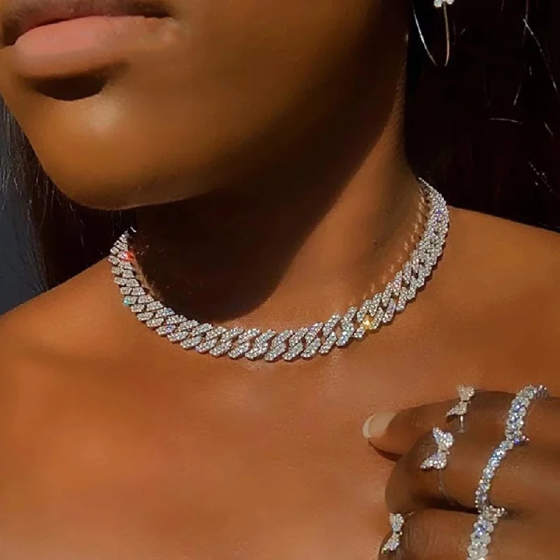 "The Influencer" 15mm Iced Out Rhinestone Link Chain Necklace