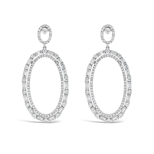 Diamond Open Oval Design Dangle Earrings