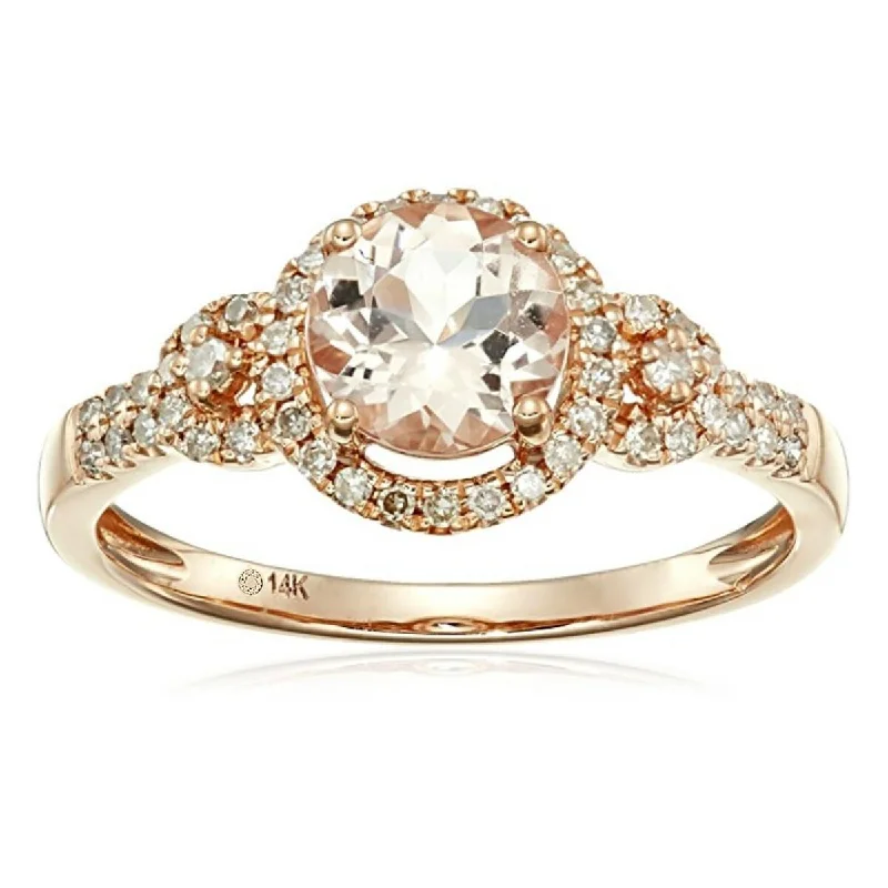 18K Rose Gold Over Silver 1.04Ctw Morganite & Diamond Classic Ring