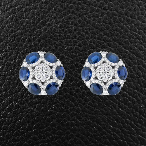 Sapphire & Diamond Round Earrings