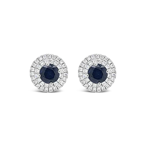 Sapphire & Double Diamond Halo Earrings