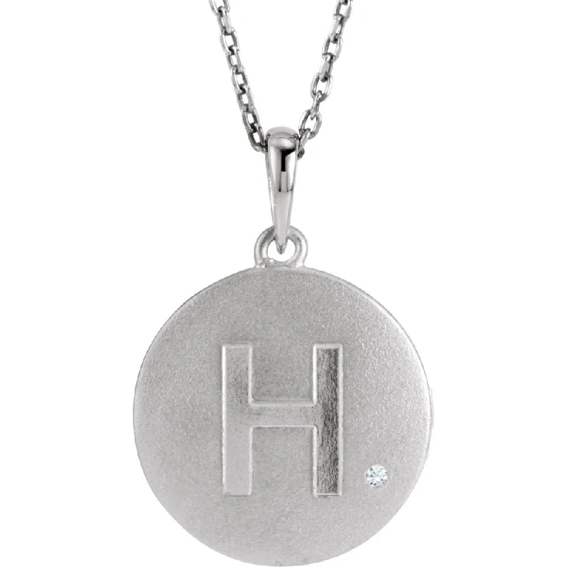 The Emma Sterling Silver Diamond Block Initial H Disc Necklace, 18 In.