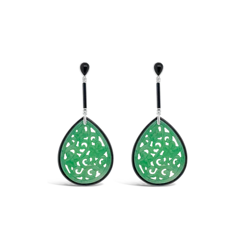 Jadeite, Diamond & Onyx Estate Earrings