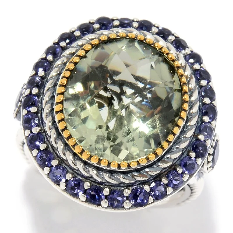 925 Sterling Silver Green Amethyst and Iolite Ring