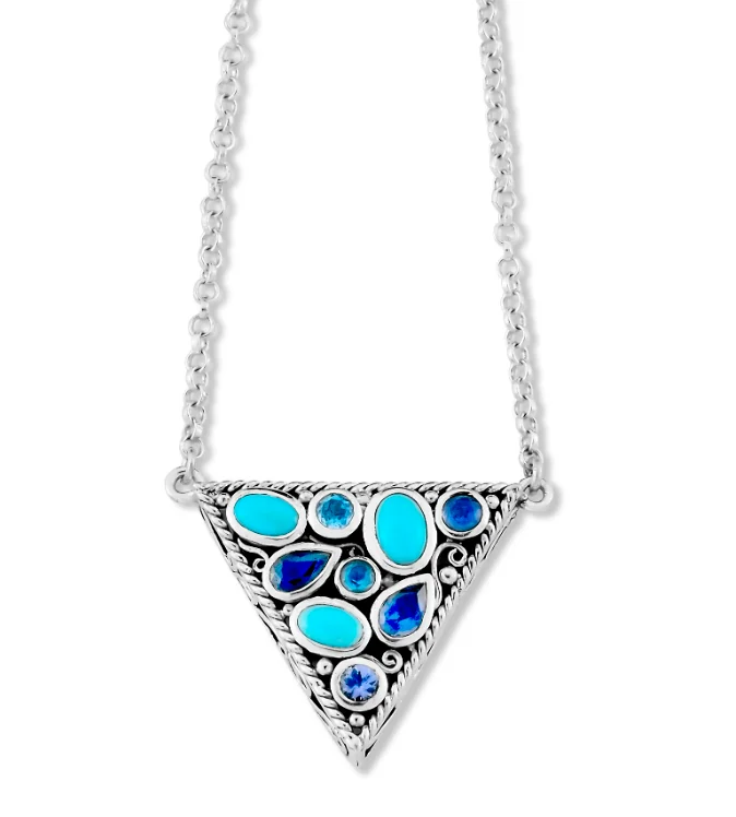 Sterling Silver Blue Gemstone Triangle Pendant Necklace by Samuel B.