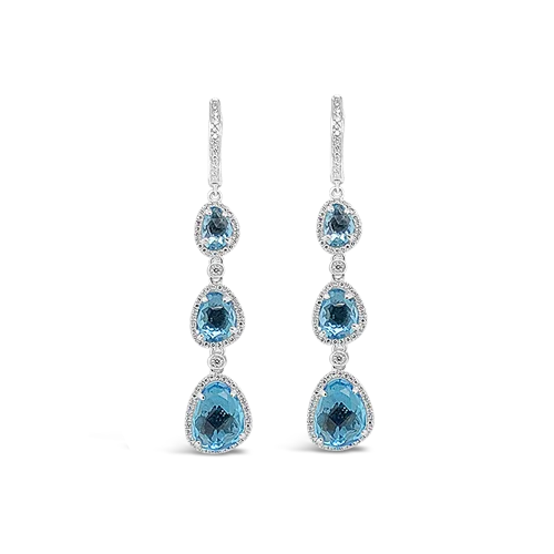 Blue Topaz & Diamond Dangle Earrings