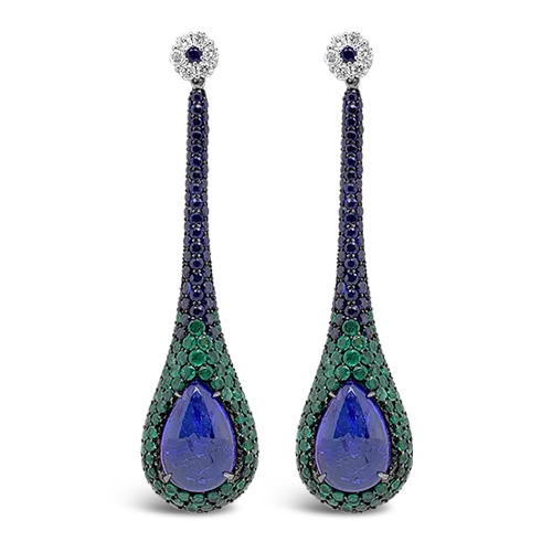 Sapphire, Emerald & Diamond Dangle Earrings