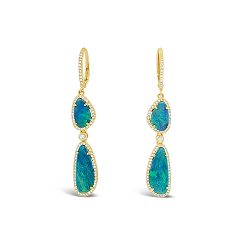 Opal & Diamond Dangle Earrings