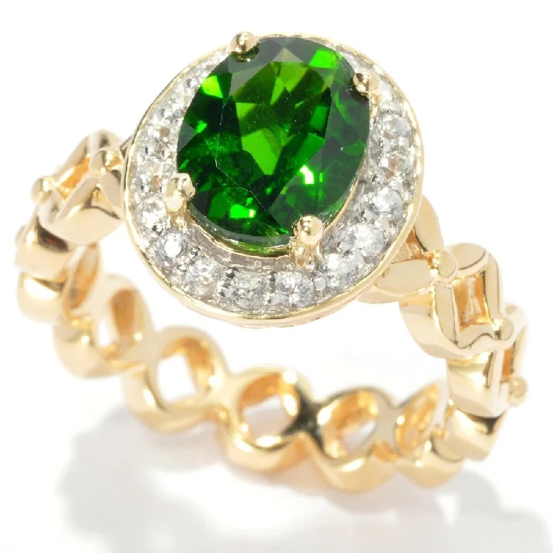 18K Yellow Gold Silver 2.74Ctw Chrome Diopside Solitaire W/ Accent Ring