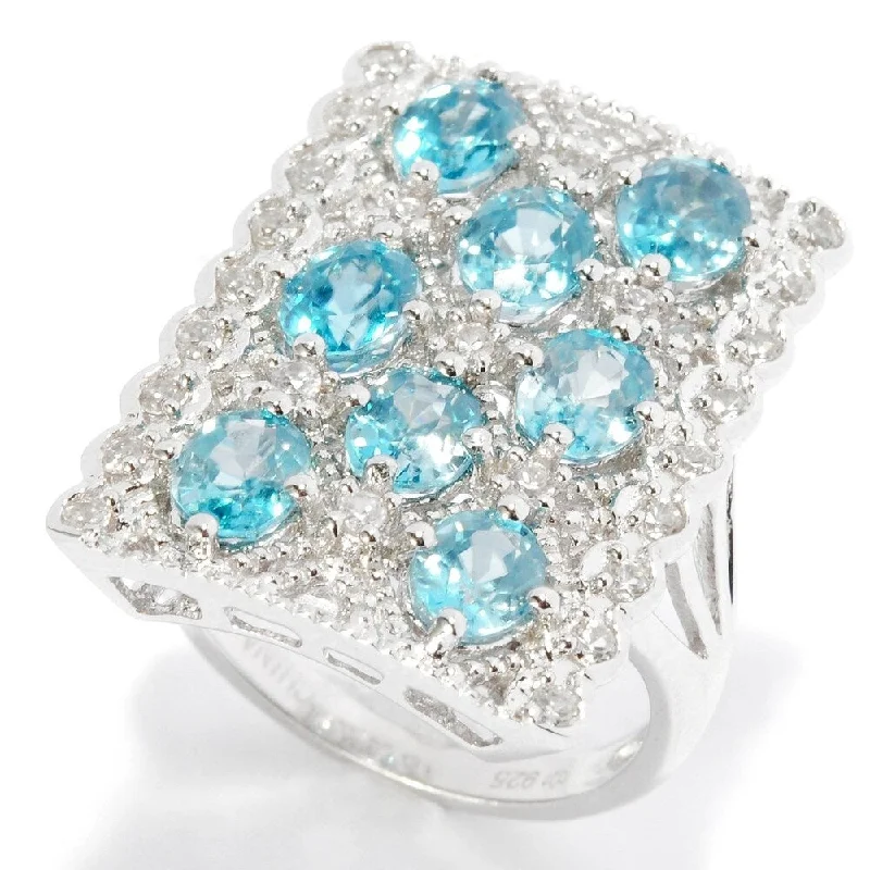 925 Sterling Silver Blue Zircon and White Natural Zircon Ring