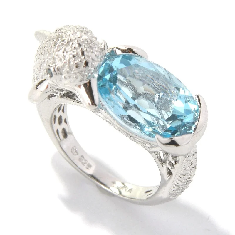 Platinum O/ Silver 7.70Ctw Swiss Blue Topaz Ring