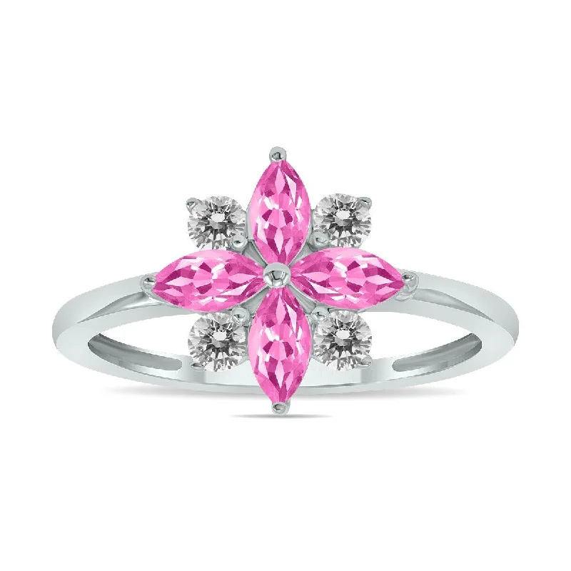 Marquee Jewels 3/4 Carat TW Pink Topaz and Diamond Flower Ring in 10K White Gold