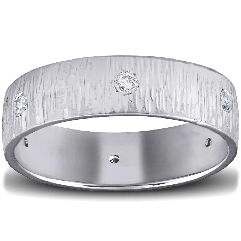 Pompeii3 10k White Gold Mens 1/6 Ct TDW Diamond Rugged Ring 6MM Wedding Band