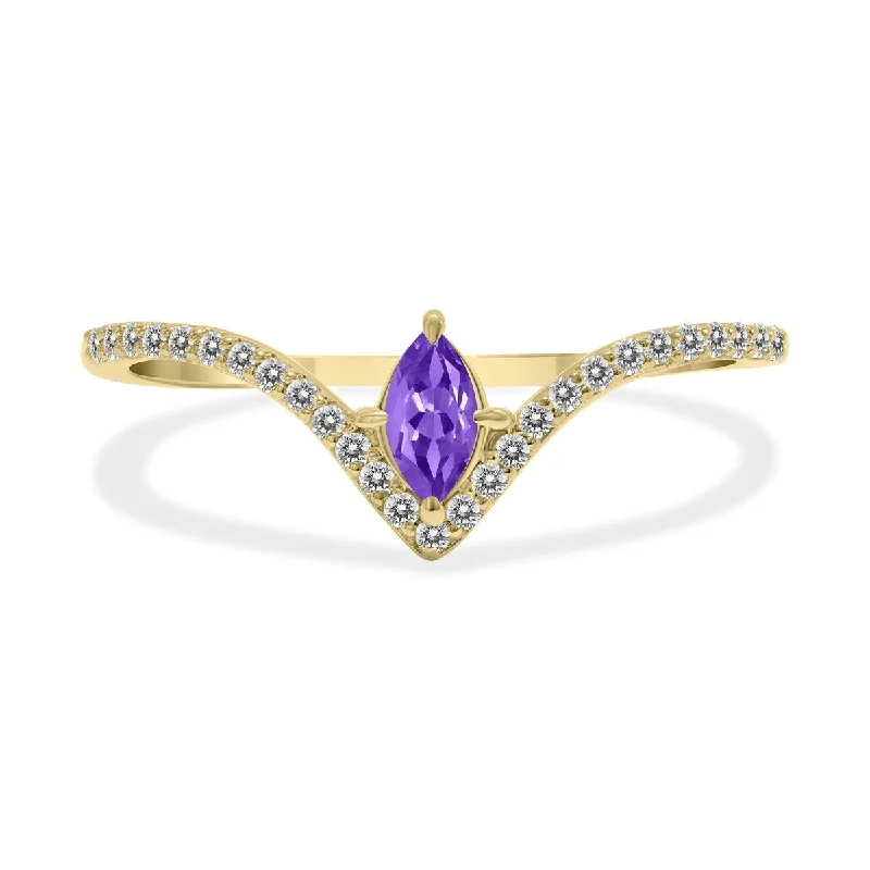 Marquee Jewels 1/4 Carat TW Amethyst and Diamond V Shape Ring in 10K Yellow Gold