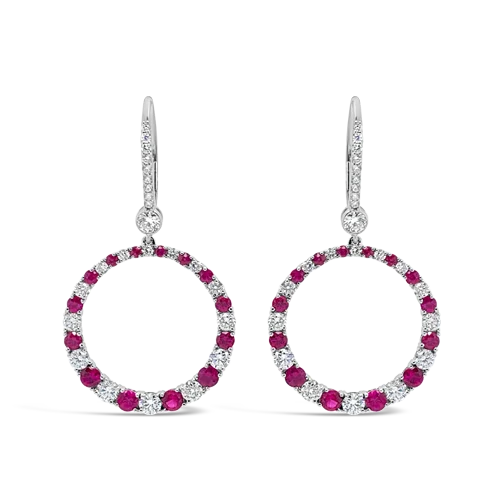 Ruby & Diamond Circle Dangle Earrings