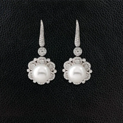 Pearl & Diamond Dangle Earrings