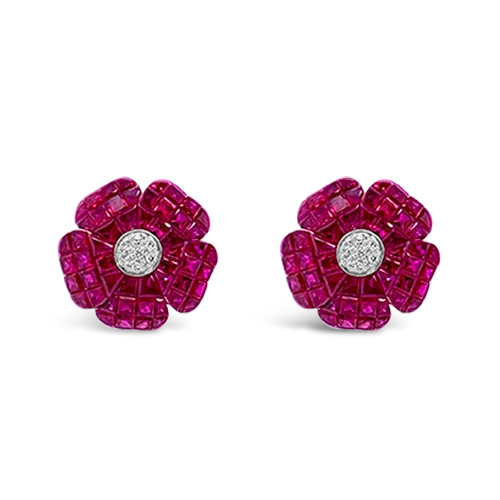 Ruby & Diamond Flower Earrings