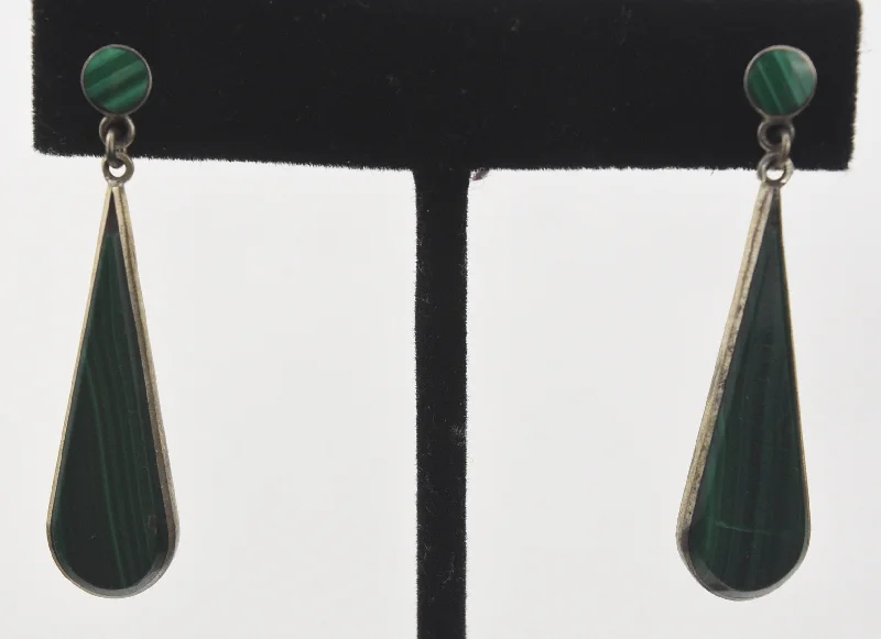 Vintage 950 Silver Malachite Drop Earrings