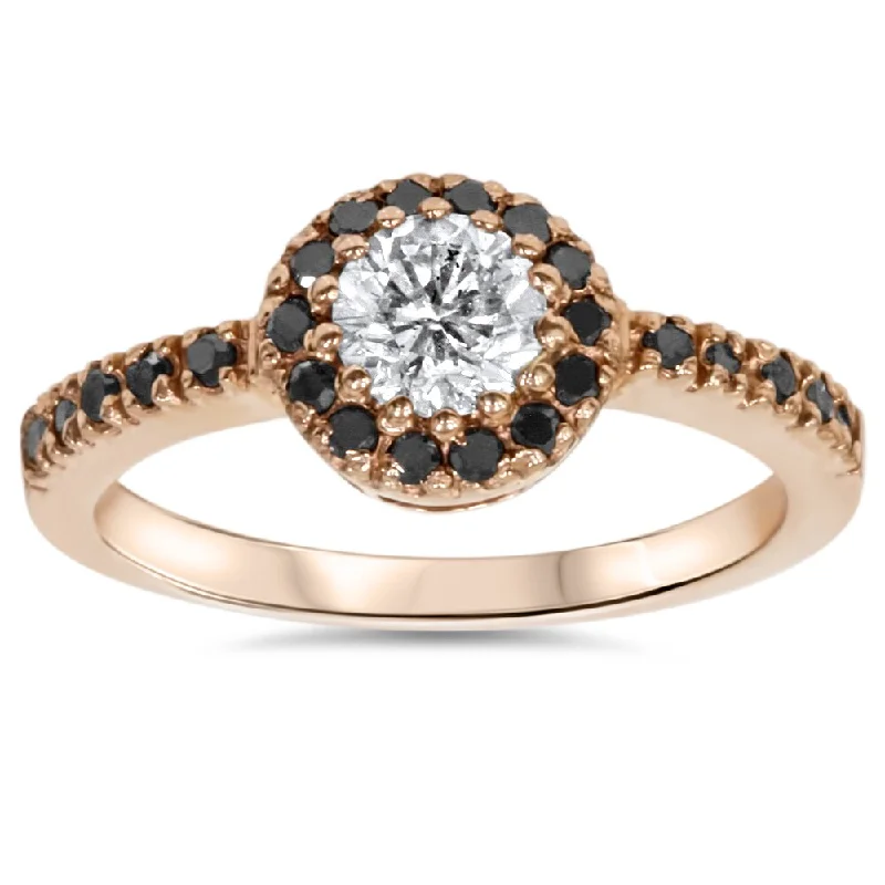 14k Rose Gold 3/4ct TDW White and Black Diamond Halo Ring