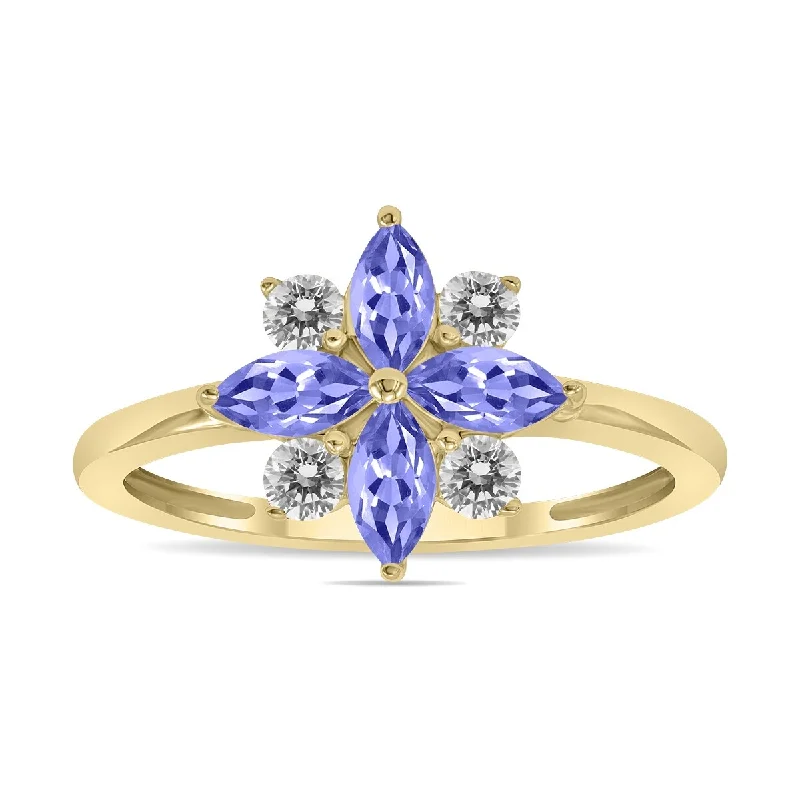 Marquee Jewels 3/4 Carat TW Tanzanite and Diamond Flower Ring in 10K Yellow Gold