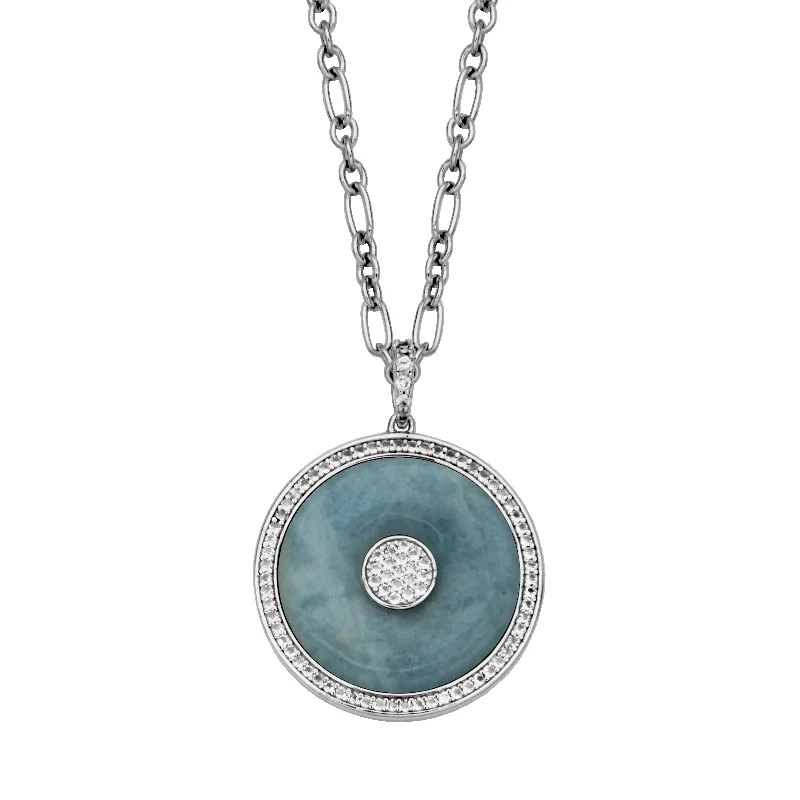 Sterling Silver Milky Aquamarine & White Topaz Medallion Necklace by Samuel B.