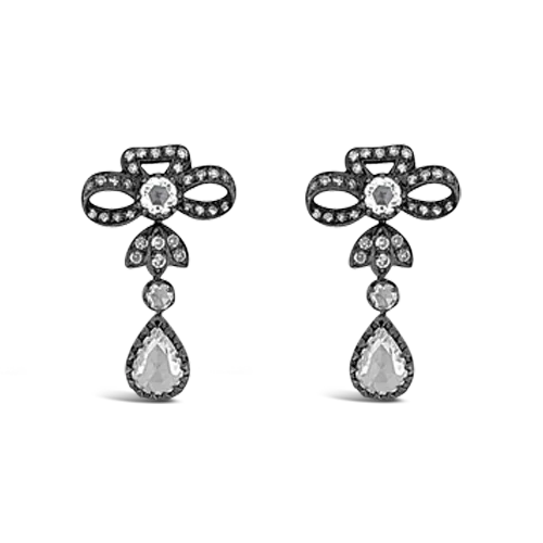 Diamond Dangle Bow Design Estate Earrings